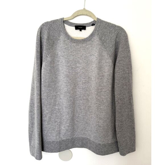 Vince Gray Color Block Raglan Long Sleeve Crewneck Wool Blend Mens Sweater Sz L - Picture 2 of 8